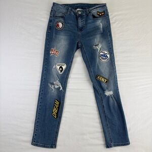 LITZ Patched Distressed Jeans Womens 28 Blue Slim Fit LP-4956 Medium Wash